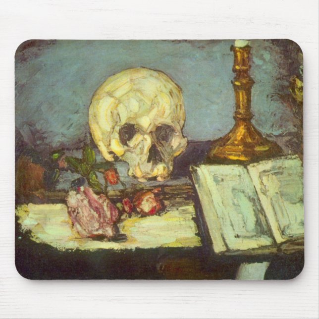 Still Life w Skull, Candle, Book By Paul Cezanne Mouse Pad (Front)
