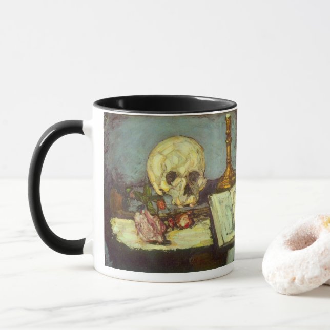 Still Life w Skull, Candle, Book By Paul Cezanne Mug (With Donut)