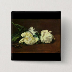 Still life, White Peony by Edouard Manet 2 Inch Square Button