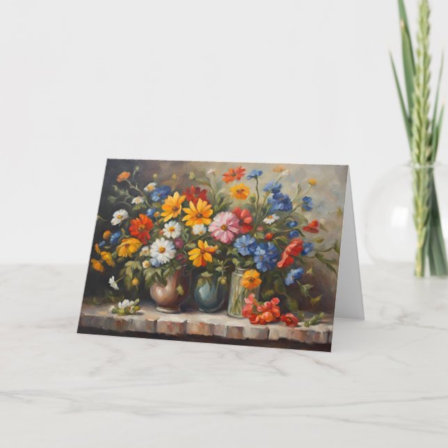 Still Life Wildflowers in Jars Illustration  Card (Front)