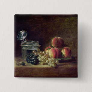 Still Life with a Basket of Peaches 2 Inch Square Button