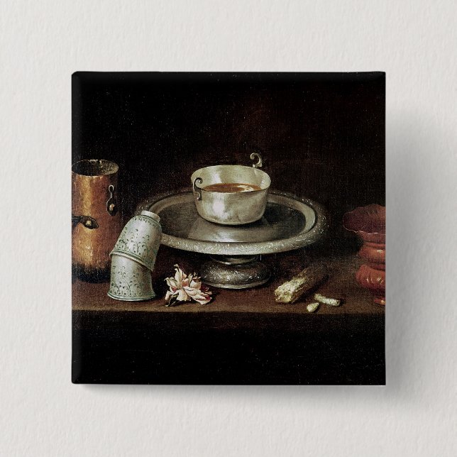 Still Life with a Bowl of Chocolate 2 Inch Square Button (Front)