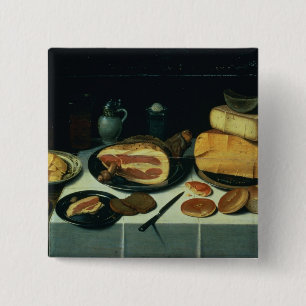 Still Life with a Ham (oil on panel) 2 Inch Square Button