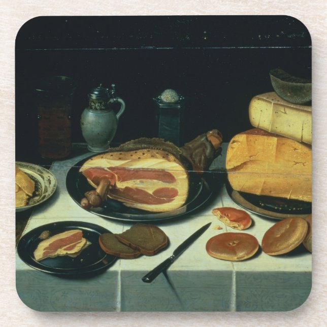Still Life with a Ham (oil on panel) Coaster (Front)