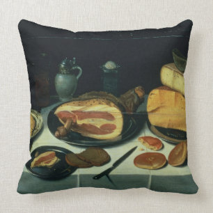 Still Life with a Ham (oil on panel) Throw Pillow