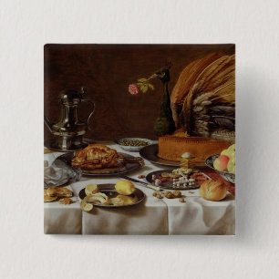 Still Life with a Peacock Pie, 1627 2 Inch Square Button