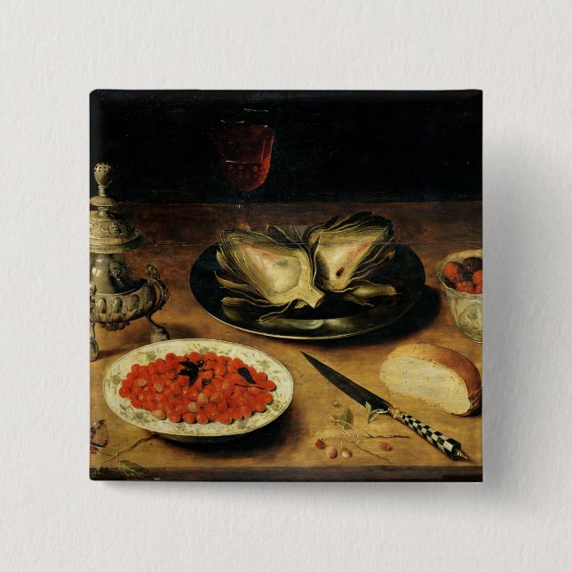 Still Life with an Artichoke 2 Inch Square Button (Front)
