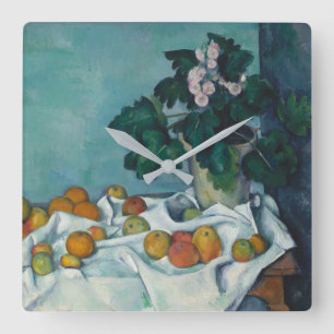 Still Life with Apples and a Pot of Primroses Square Wall Clock