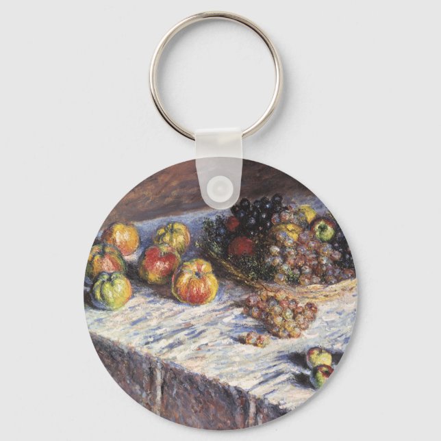 Still Life with Apples and Grapes by Claude Monet Keychain (Front)