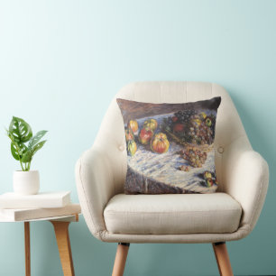 Still Life with Apples and Grapes by Claude Monet Throw Pillow