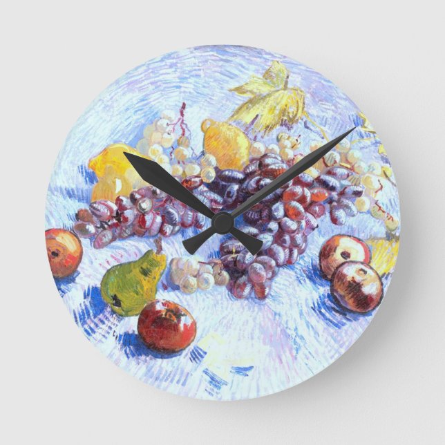 Still Life with Apples, Pears, Grapes - Van Gogh Round Clock (Front)