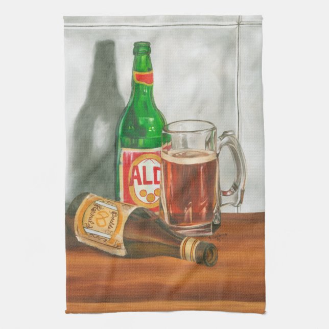 Still Life with Beer by Jennifer Goldberger Kitchen Towel (Vertical)