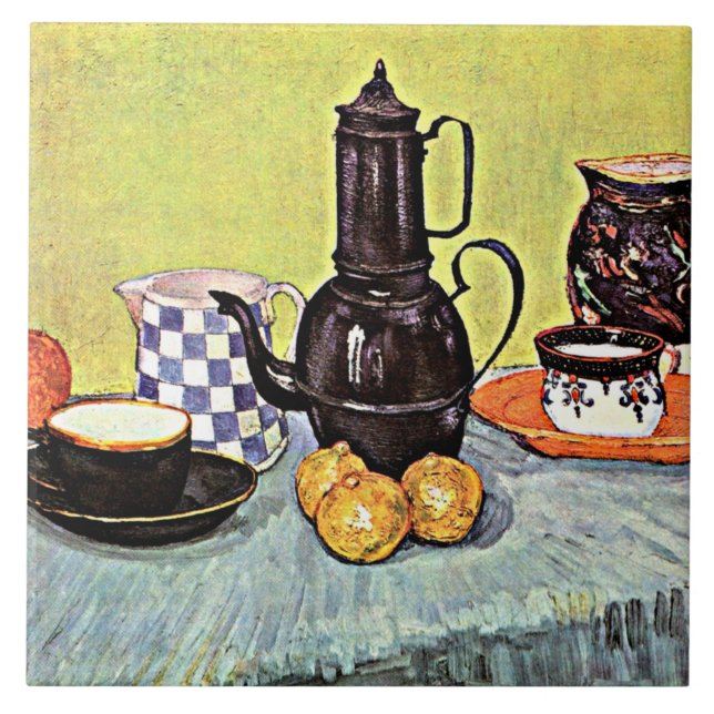 Still Life with Blue Enamel Coffeepot Tile (Front)
