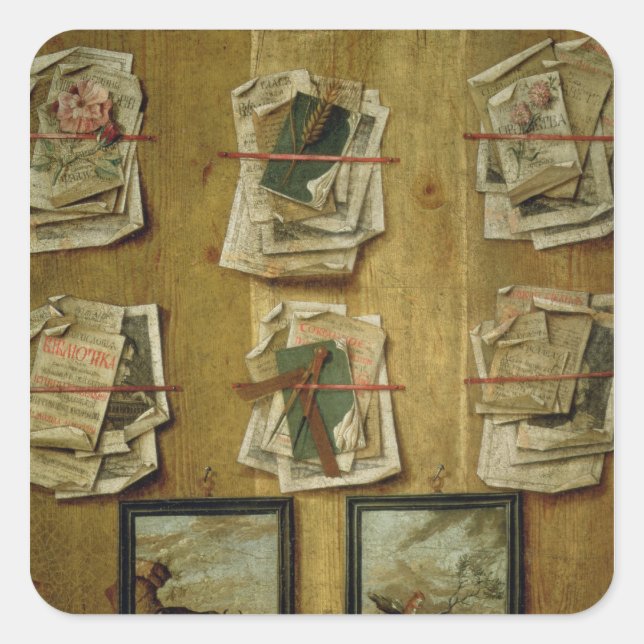 Still Life with Book Sheets and Pictures, 1783 Square Sticker (Front)