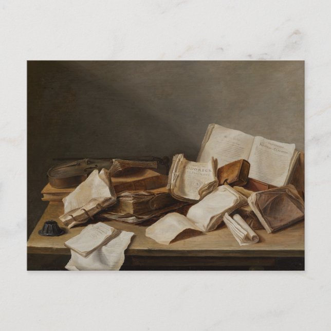 Still-life with Books and a Violin - Fine Art Postcard (Front)
