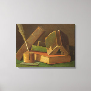Still life with books and ink well canvas print