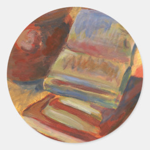 Still life with Books Painting Classic Round Sticker
