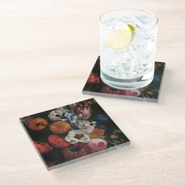 Still Life with Bouquet of Flowers | Johan Johnsen Glass Coaster (Angled)