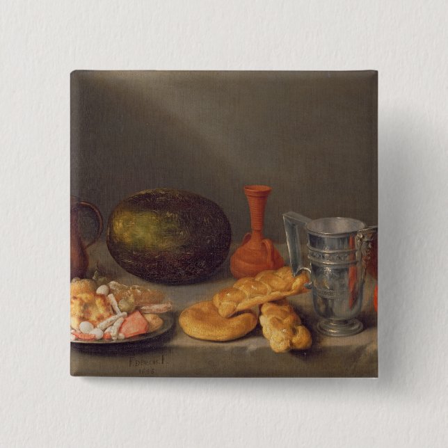 Still life with bread, 1648 2 inch square button (Front)