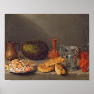 Still life with bread, 1648 poster