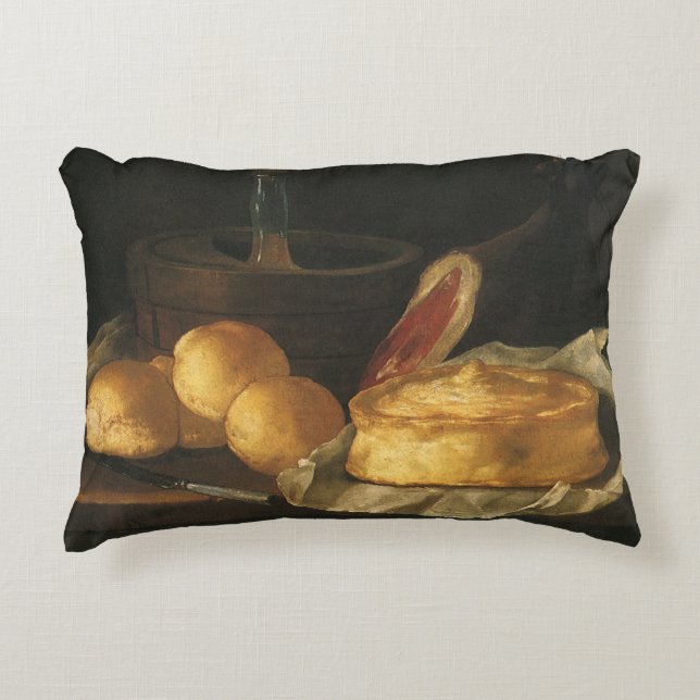 Still Life with Bread Tart and Ham, Giuseppe Recco Accent Pillow (Front)