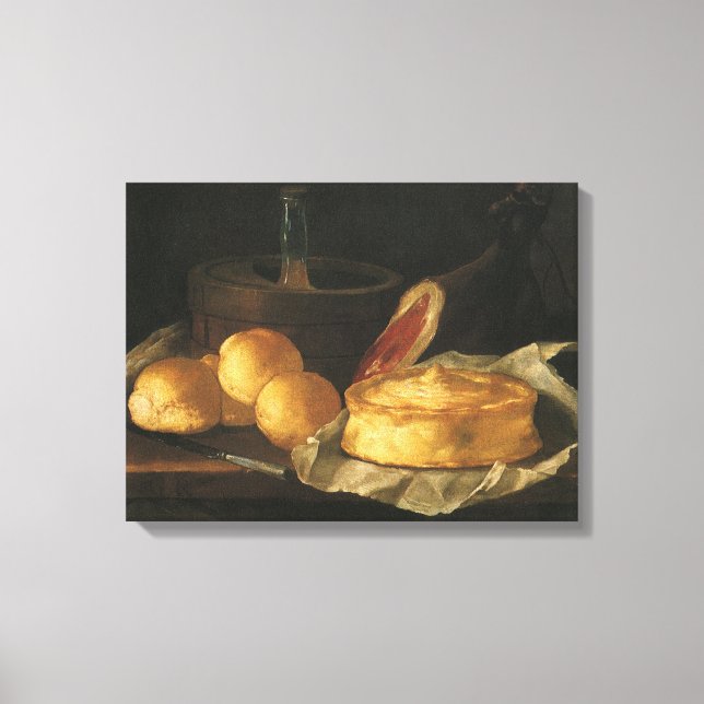 Still Life with Bread Tart and Ham, Giuseppe Recco Canvas Print (Front)