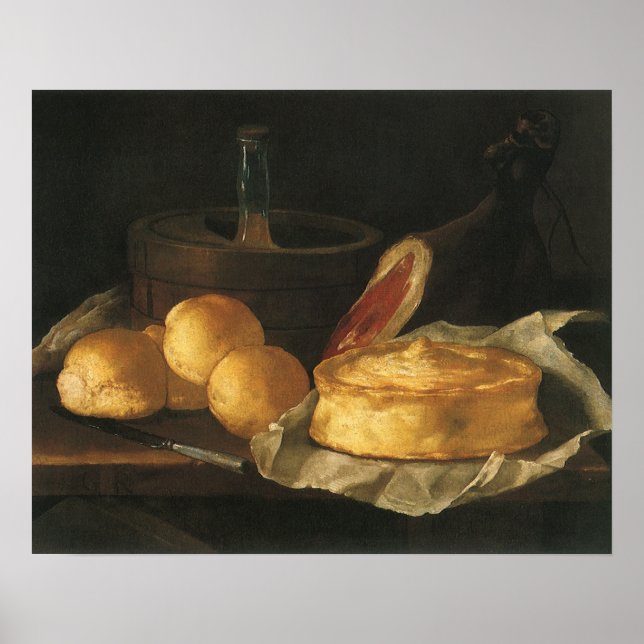 Still Life with Bread Tart and Ham, Giuseppe Recco Poster (Front)