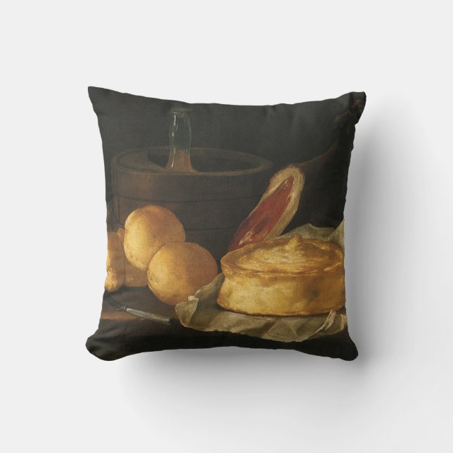 Still Life with Bread Tart and Ham, Giuseppe Recco Throw Pillow (Front)