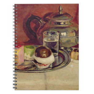 Still Life with Cakes and a Silver Teapot (oil on Notebook