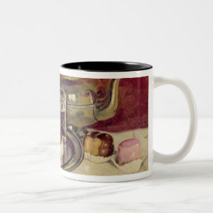 Still Life with Cakes and a Silver Teapot (oil on Two-Tone Coffee Mug