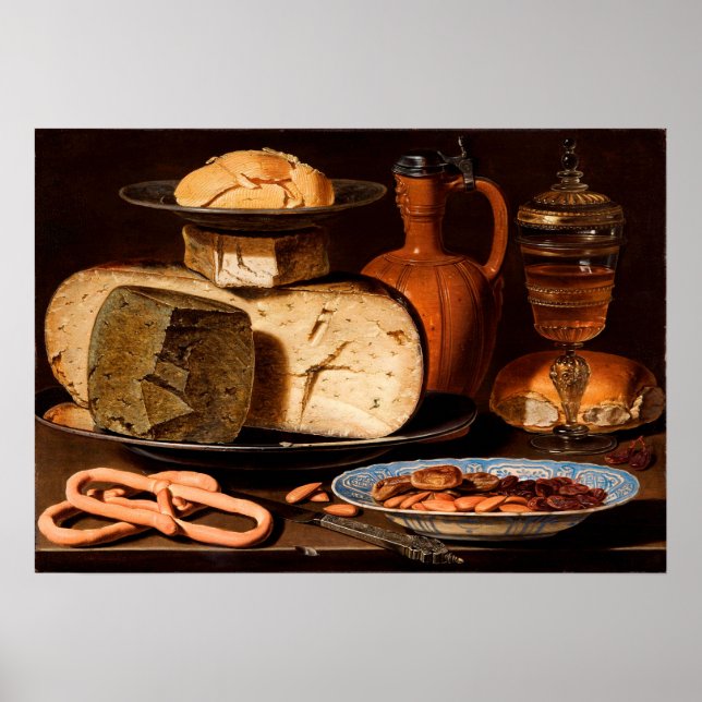 Still Life with Cheeses, Almonds and Pretzels Poster (Front)