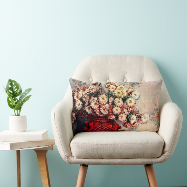Still life with Chrysanthemums by Claude Monet Lumbar Pillow (Chair)