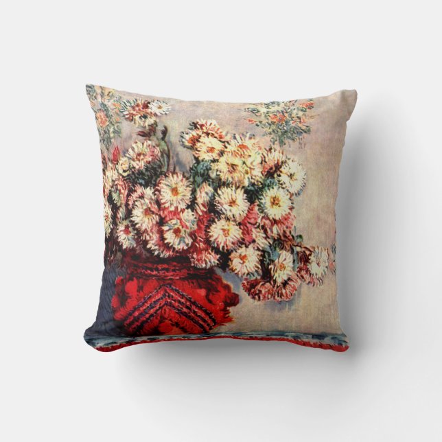Still life with Chrysanthemums by Claude Monet Throw Pillow (Front)