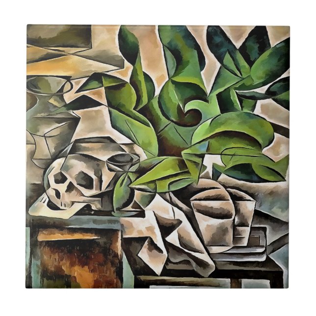 Still life with Cranium Geometric Vanitas Art Tile (Front)