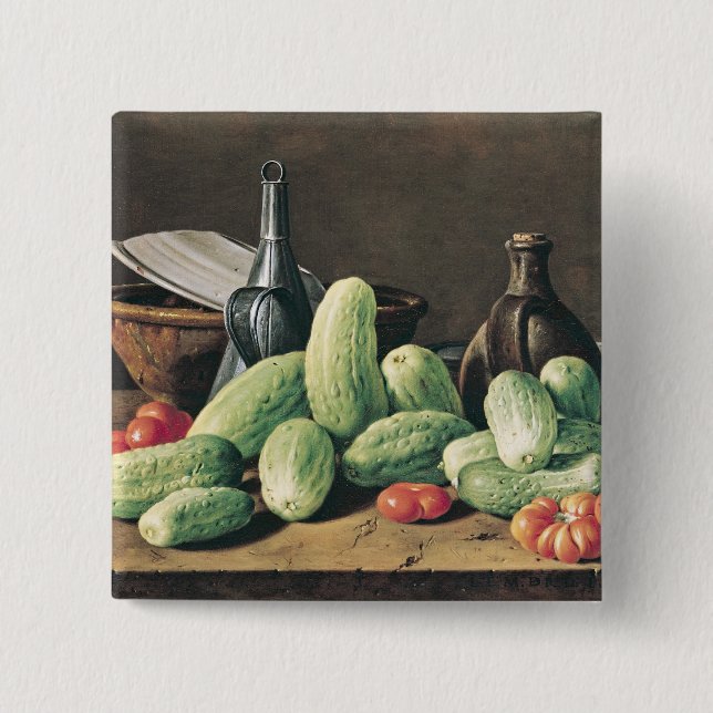 Still Life with Cucumbers and Tomatoes 2 Inch Square Button (Front)