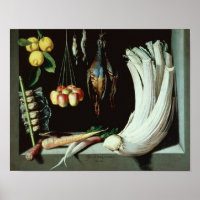 Still life with dead birds, fruit and