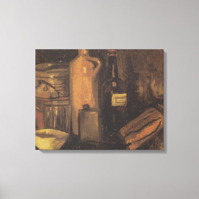 Still-life with Earthenware Glass of Beer and Bott Canvas Print (Front)