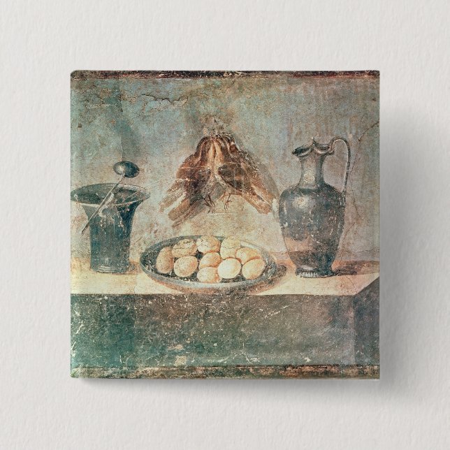 Still life with eggs and thrushes 2 inch square button (Front)