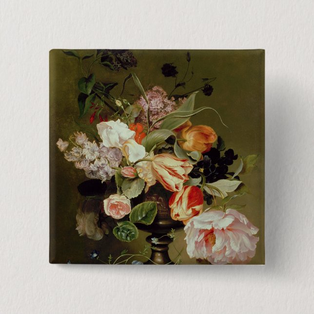 Still life with flowers 2 inch square button (Front)