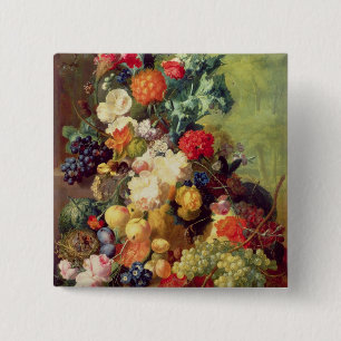 Still Life with Flowers and Fruit 2 Inch Square Button