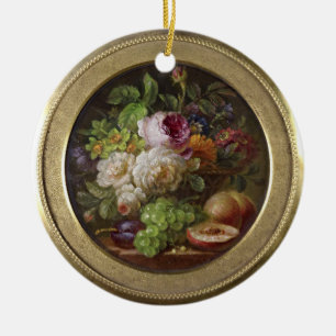 Still Life with Flowers and Fruit Ceramic Ornament