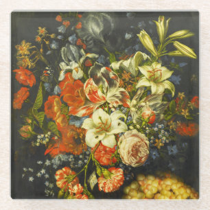 Still Life with Flowers and Fruit Glass Coaster