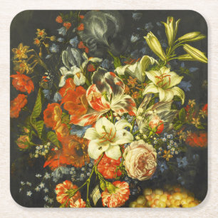 Still Life with Flowers and Fruit Square Paper Coaster
