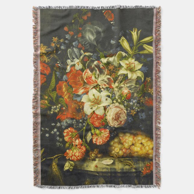 Still Life with Flowers and Fruit  Throw Blanket (Front Vertical)