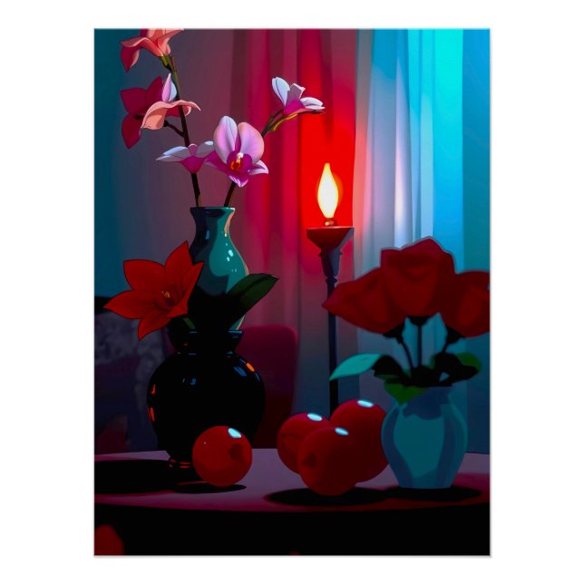 Still life with flowers and fruits poster (Front)