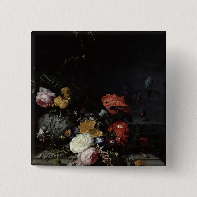 Still Life with Flowers and Insects 2 Inch Square Button (Front)