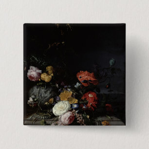 Still Life with Flowers and Insects 2 Inch Square Button