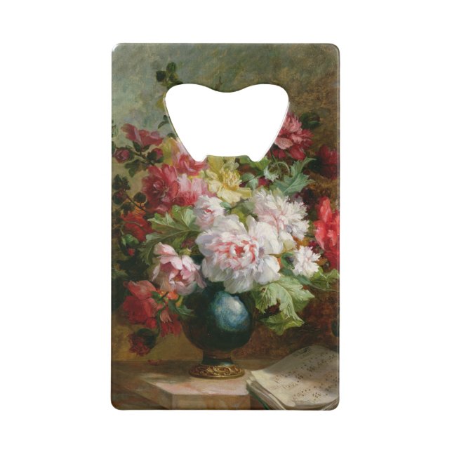 Still life with flowers and sheet music credit card bottle opener (Front)