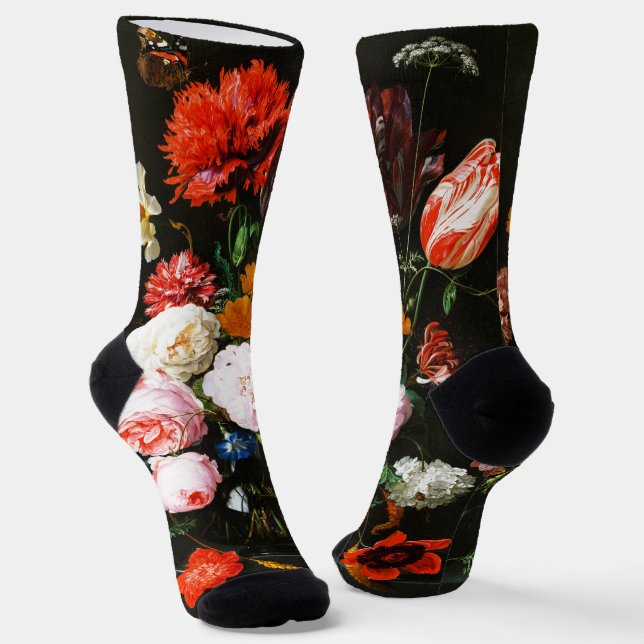 Still Life with Flowers in a Glass Vase Classic Socks (Angled)