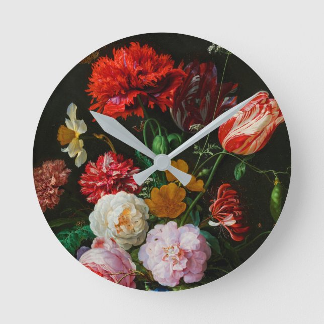 Still Life with Flowers in a Glass Vase  Round Clock (Front)